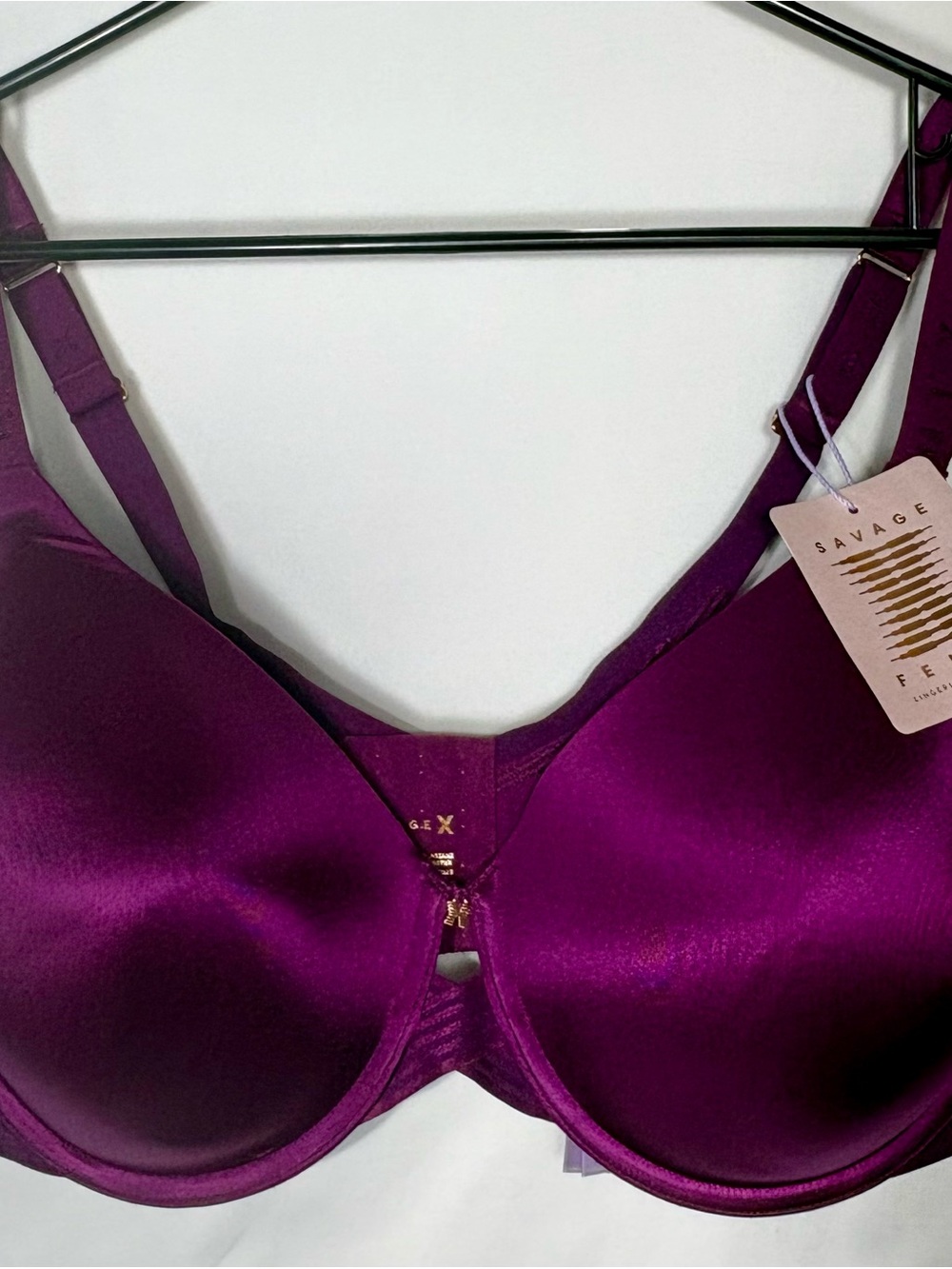 Savage X Fenty Satin Full Coverage Bra - Deep Plum with Gold Accent